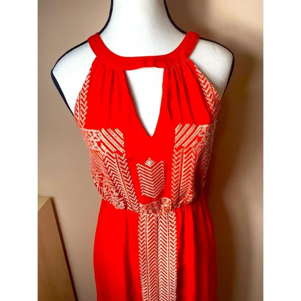 Anthropologie THML Orange Embroidered Boho Halter Maxi Dress size Small EUC - Picture 3 of 14